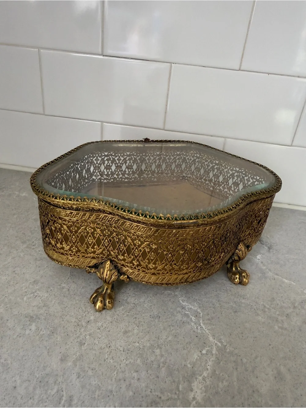 Ornate 24kt Gold plated vintage Hollywood Regency ormolu jewelry casket
